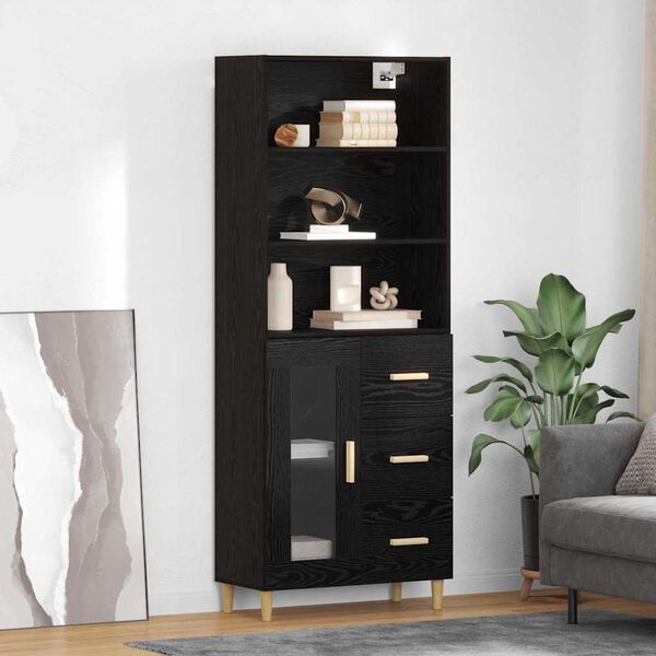vidaXL Highboard Crni hrast 69,5 x 32,5 x 180 cm Konstruirano drvo