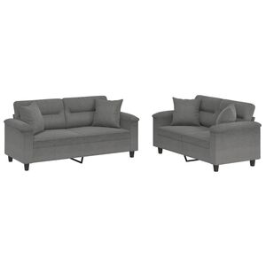 vidaXL 2-dijelni set sofa s jastucima tamnosivi od mikrovlakana