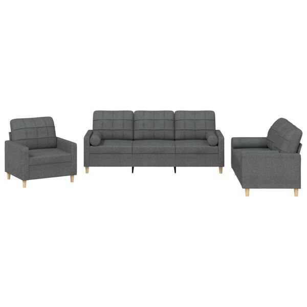 vidaXL 3-dijelni set sofa s jastucima tamnosivi od tkanine