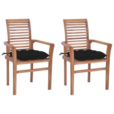 vidaXL Blagovaonske stolice s crnim jastucima 2 kom masivna tikovina