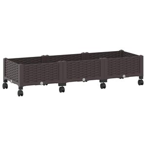 vidaXL Vrtni saksija s kotačima Smeđa 120 x 40 x 29 cm PP