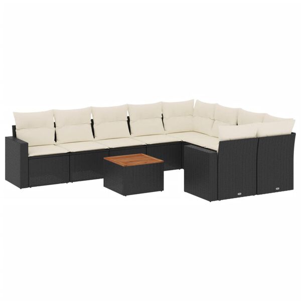 vidaXL 10-dijelni set vrtnih sofa s jastucima crni od poliratana