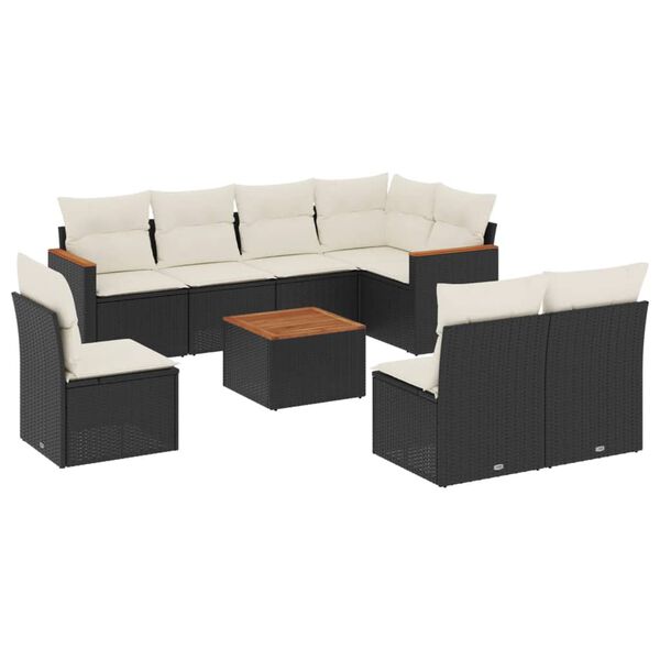 vidaXL 9-dijelni set vrtnih sofa s jastucima crni od poliratana