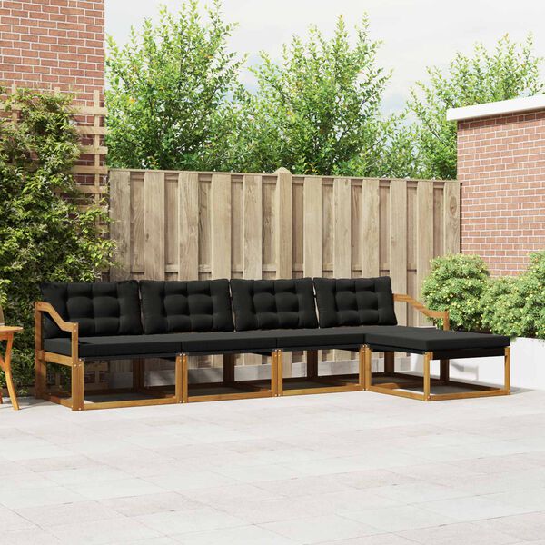 vidaXL Set vanjskih sofa s jastukom 5 pcs Prirodna i crna