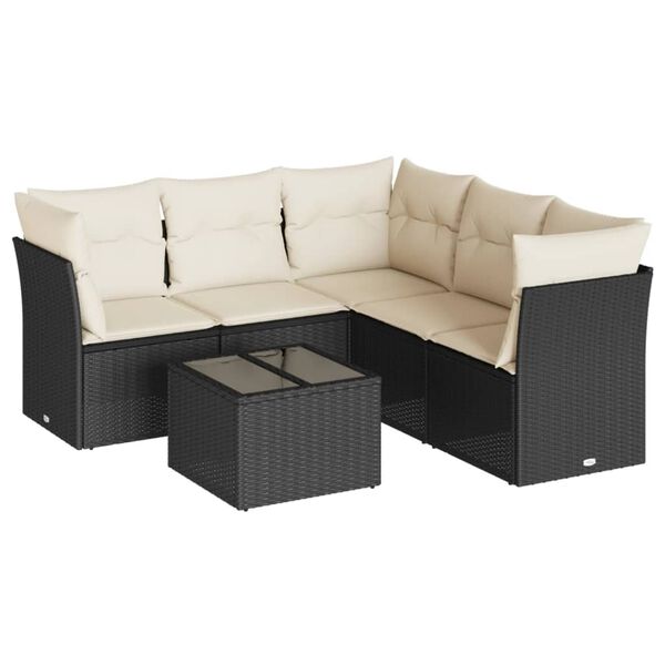 vidaXL 6-dijelni set vrtnih sofa s jastucima crni od poliratana