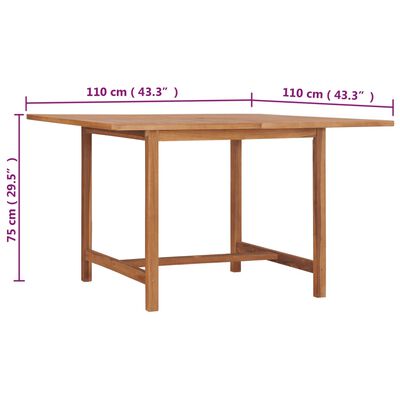 vidaXL Vrtni blagovaonski stol 110 x 110 x 75 cm od masivne tikovine