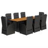vidaXL 9-dijelni vrtni blagovaonski set s jastucima crni od poliratana