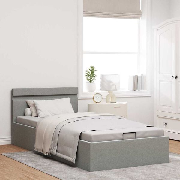 vidaXL Hidraulični okvir za krevet od tkanine LED svjetlosivi90x200 cm