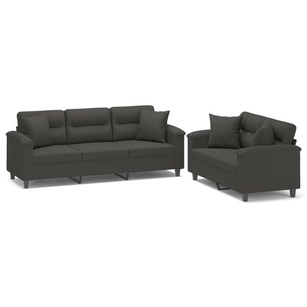 vidaXL 2-dijelni set sofa s jastucima tamnosivi od mikrovlakana