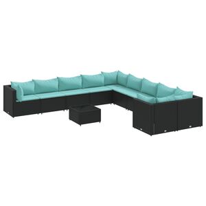 vidaXL 11-dijelni set vrtnih sofa od poliratana s jastucima crni