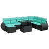 vidaXL 9-dijelni set vrtnih sofa poliratan i bagrem s jastucima crni