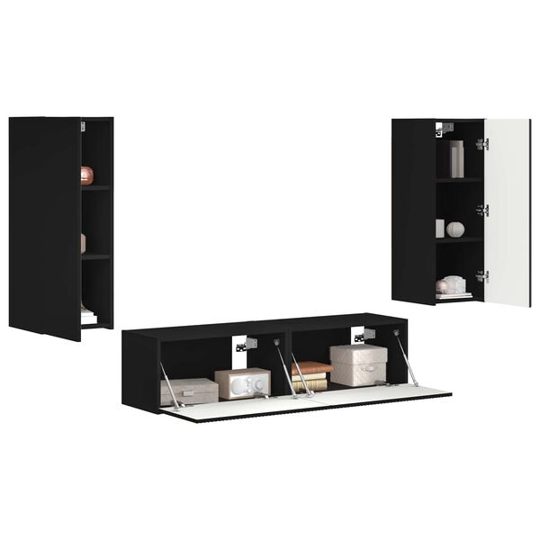 vidaXL Set TV komoda Zidne 2 pcs Crna Konstruirano drvo