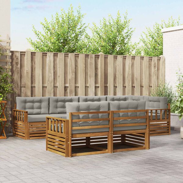 vidaXL Set vanjskih sofa s jastukom 7 pcs Prirodna i svijetlo siva