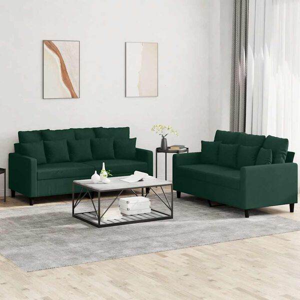 vidaXL 2-dijelni set sofa s jastucima tamnozeleni bar&scaron;unasti