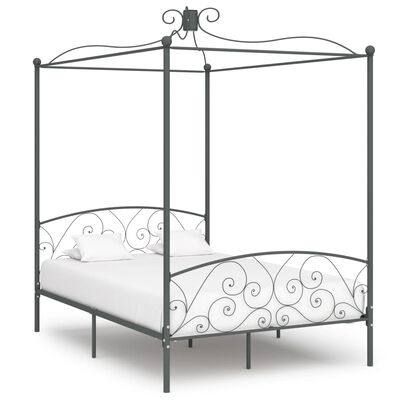vidaXL Okvir za krevet s nadstrešnicom sivi metalni 140 x 200 cm