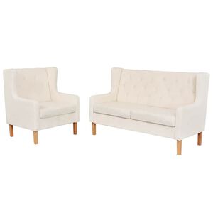 vidaXL 2-dijelni set sofa od tkanine krem bijeli