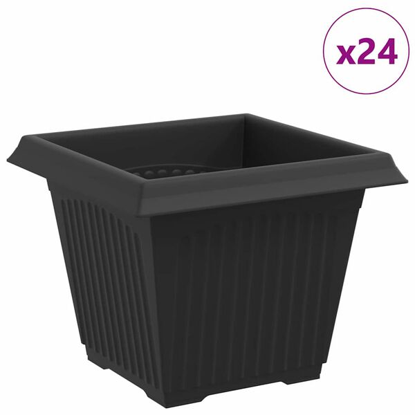 vidaXL Kvadratna saksija za cvijeće 24 pcs Crna 43 x 43 x 33.5 cm