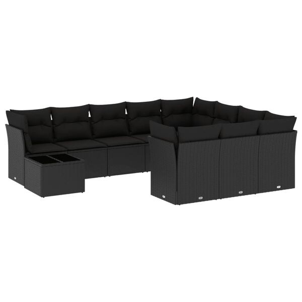 vidaXL 11-dijelni set vrtnih sofa od poliratana s jastucima crni