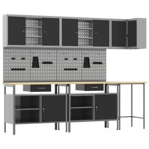 vidaXL Set radnih ormarića s ladicama s policom 10 pcs Crna i Siva