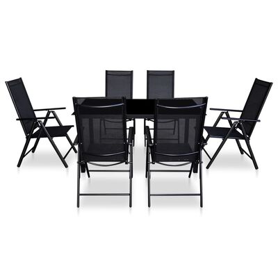 vidaXL 7-dijelni vrtni blagovaonski set sa sklopivim stolicama aluminijski crni