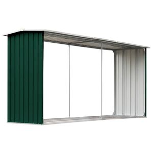 VidaXL Vrtna ostava za drva od pocinčanog čelika 330x92x153 cm zelena