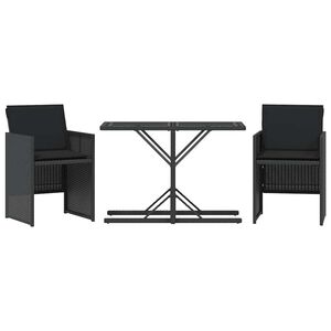 vidaXL 3-dijelni bistro set s jastucima crni od poliratana