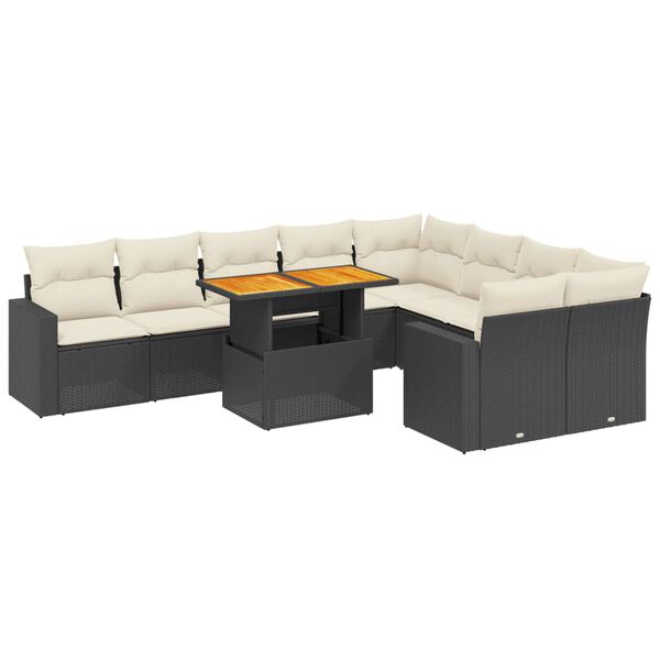 vidaXL 10-dijelni set vrtnih sofa s jastucima crni od poliratana