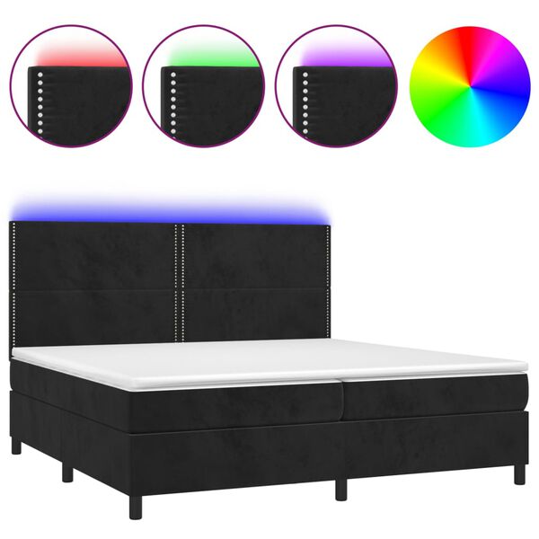 vidaXL Krevet box spring s madracem LED crni 200x200 cm bar&scaron;un