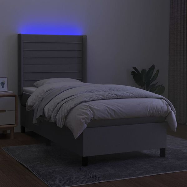 vidaXL Krevet box spring s madracem LED svjetlosivi 90x190 cm tkanina