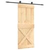 vidaXL Klizna vrata Prirodna i crna 85 x 210 cm Čvrsta borovina
