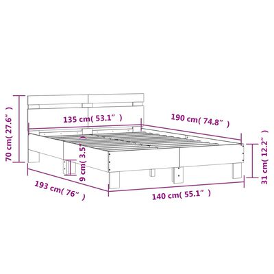 vidaXL Okvir za krevet s uzglavljem boja hrasta 135x190 cm drveni