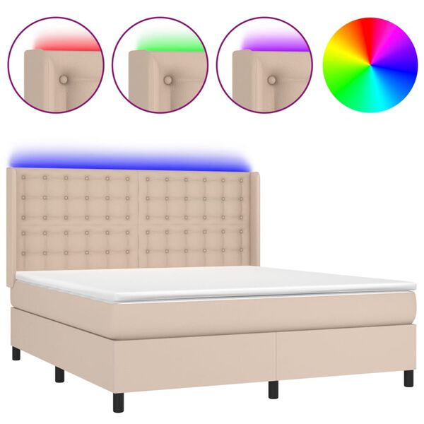 vidaXL Krevet box spring madrac LED cappuccino 160x200cm umjetna koža