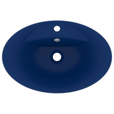 vidaXL Luksuzni ovalni umivaonik mat tamnoplavi 58,5 x 39 cm keramički