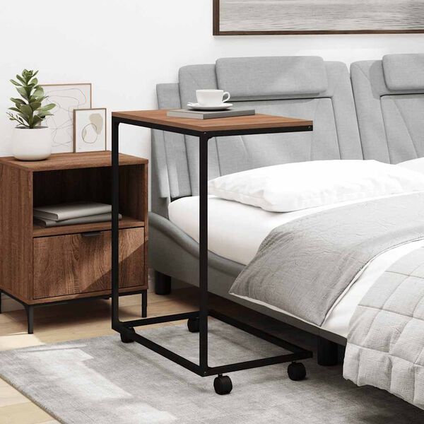 vidaXL Bočni stolić s kotačima crna 55x35x70 cm konstruirano drvo