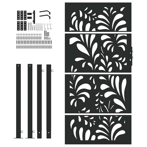 vidaXL Vrtna vrata crna 100x175 cm čelični valoviti dizajn