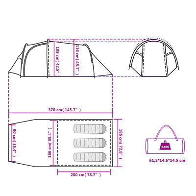 vidaXL Tunelski šator za kampiranje za 3 osobe bijeli od tkanine