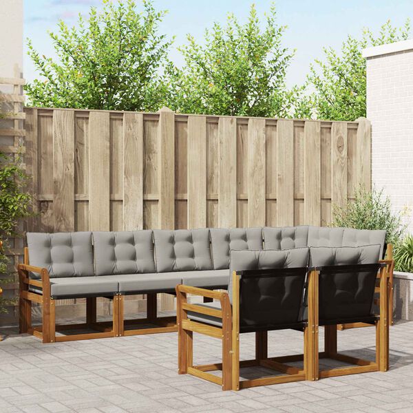 vidaXL Set vanjskih sofa s jastukom 8 pcs Prirodna i svijetlo siva