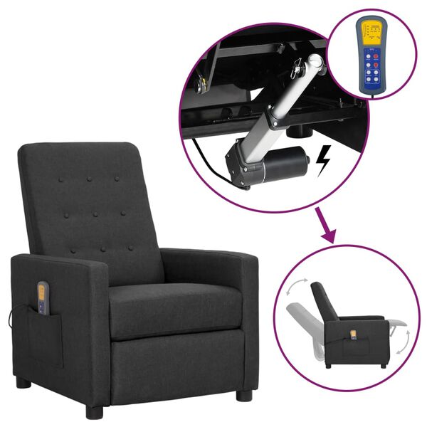 vidaXL Masažna fotelja na podizanje od tkanine tamnosiva