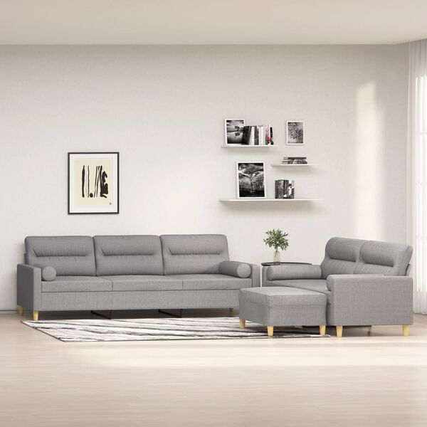 vidaXL 3-dijelni set sofa s jastucima svjetlosivi od tkanine