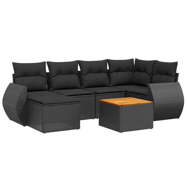 vidaXL 7-dijelni set vrtnih sofa od poliratana s jastucima crni