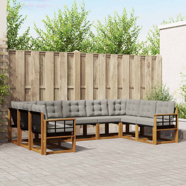 vidaXL Set vanjskih sofa s jastukom 9 pcs Prirodna i svijetlo siva