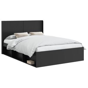 vidaXL Krevetna konstrukcija s pohranom i uzglavljem Crna 135 x 190 cm