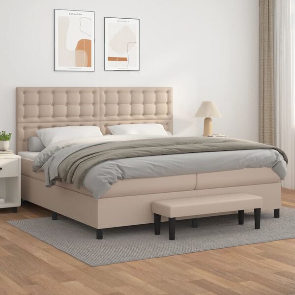 vidaXL Krevet box spring s madracem cappuccino 200x200cm umjetna koža