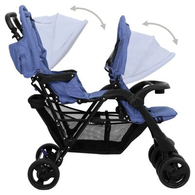 vidaXL Dječja kolica za blizance modra čelična