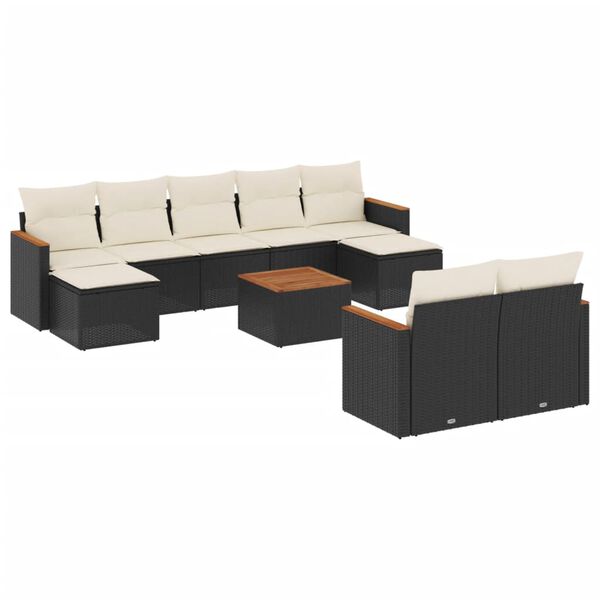 vidaXL 10-dijelni set vrtnih sofa s jastucima crni od poliratana