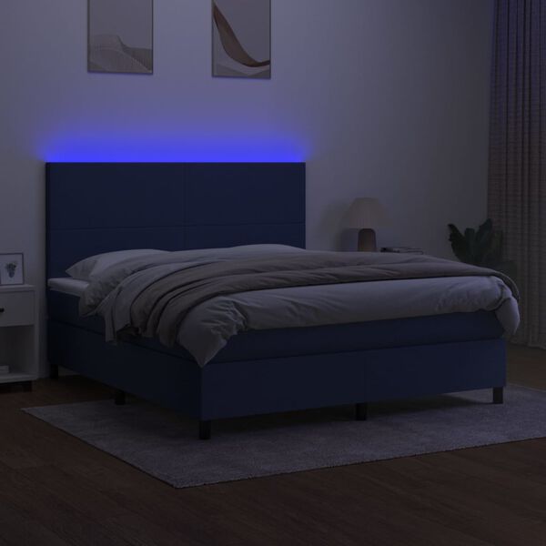 vidaXL Krevet box spring s madracem LED plavi 180x200 cm od tkanine