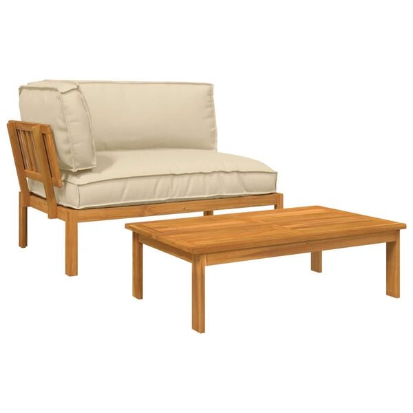 vidaXL Set sofe s jastukom Jednobojno 2 pcs Bež Čvrsto drvo akacije