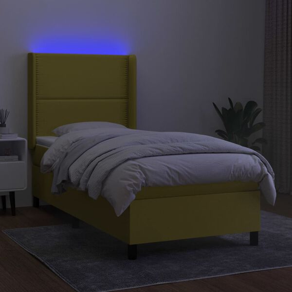 vidaXL Krevet box spring s madracem LED zeleni 90x190 cm od tkanine