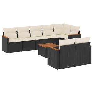 vidaXL 9-dijelni set vrtnih sofa s jastucima crni od poliratana