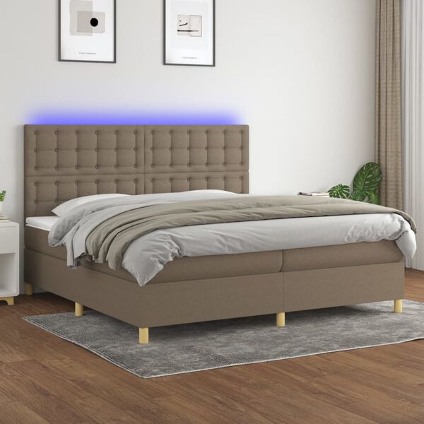 vidaXL Krevet box spring s madracem LED smeđesivi 200x200 cm tkanina